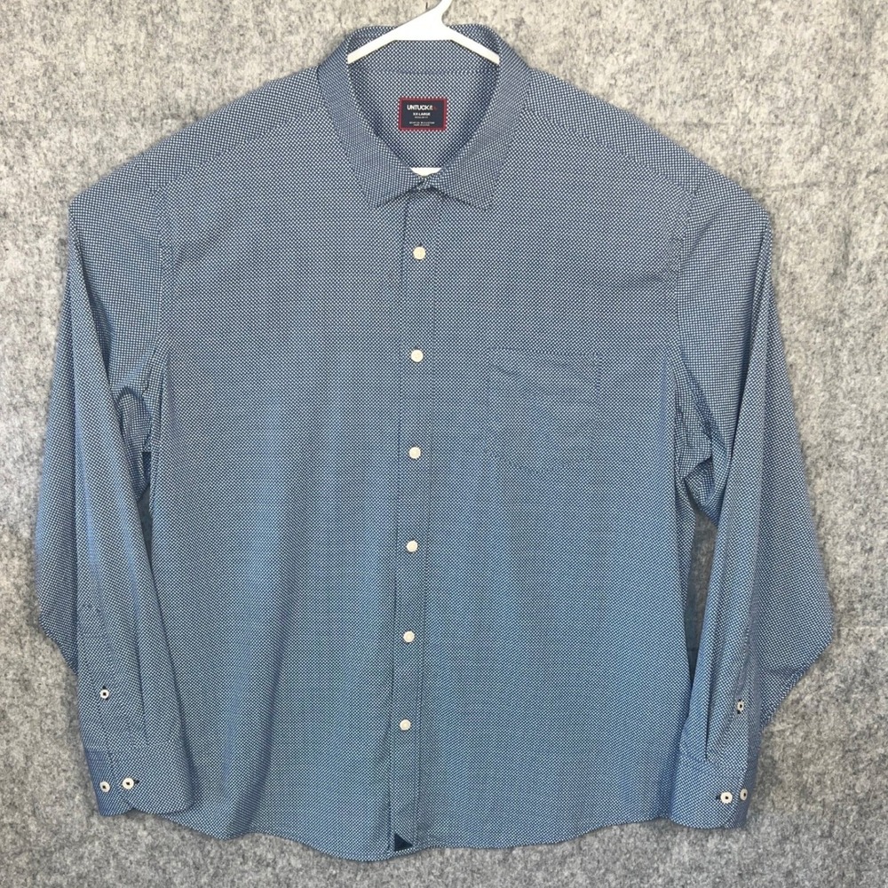 UNTUCKit Mens XXL Blue White Micro Dot Performance Shirt Regular Fit Long Sleeve